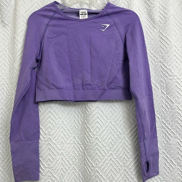 Gymshark Vital Seamless 2.0 Long Sleeve Crop Top Bright Purple Marl size XL - Picture 4 of 7